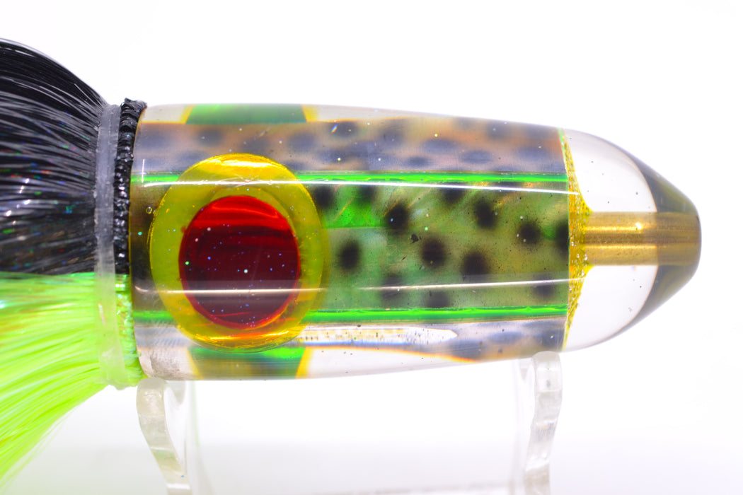 Ganku Lures Green "Tiger Cowrie" Red-Gold Eyes Long Bullet 9" 7oz Strobez Black-Green GZE