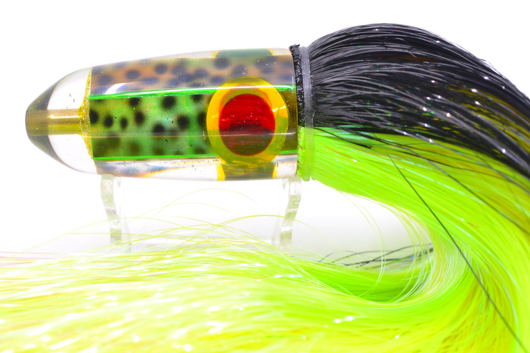Ganku Lures Green "Tiger Cowrie" Red-Gold Eyes Long Bullet 9" 7oz Strobez Black-Green GZE