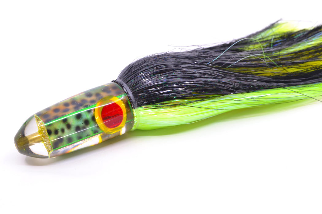 Ganku Lures Green "Tiger Cowrie" Red-Gold Eyes Long Bullet 9" 7oz Strobez Black-Green GZE
