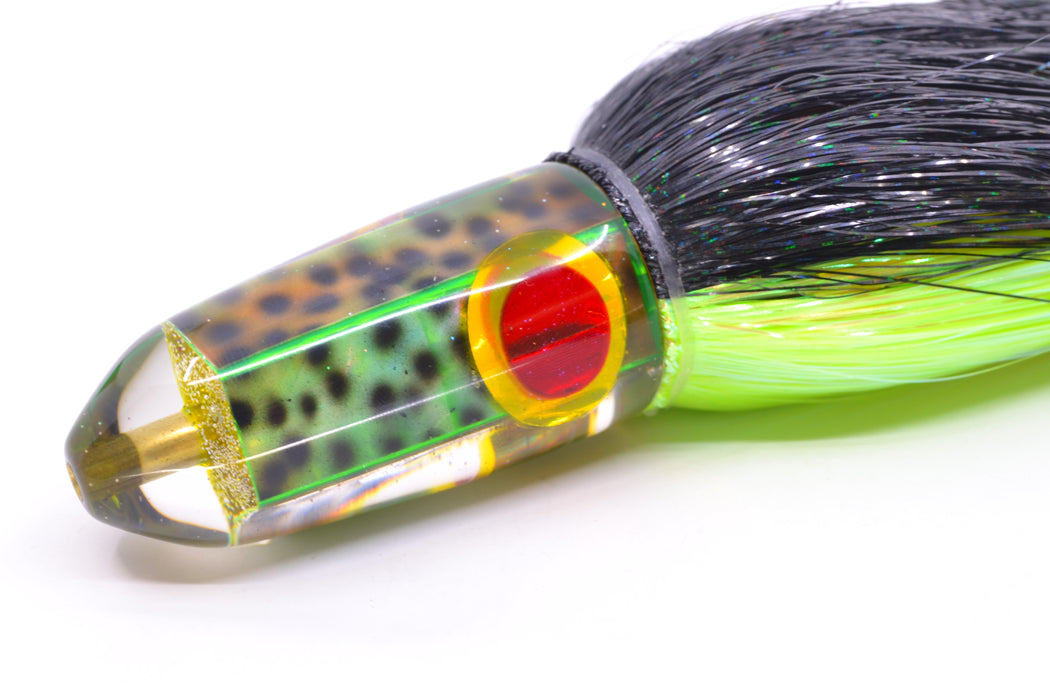 Ganku Lures Green "Tiger Cowrie" Red-Gold Eyes Long Bullet 9" 7oz Strobez Black-Green GZE