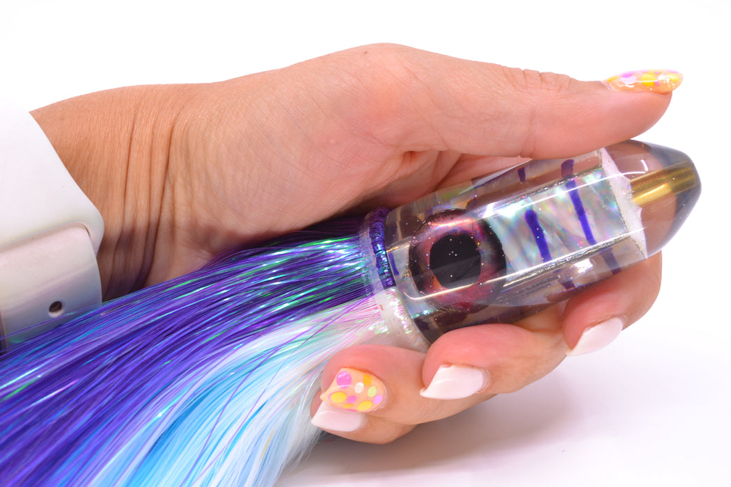 Ganku Lures Gray MOP with Purple Stripes Long Bullet 9" 7oz Strobez Purple-White GZE