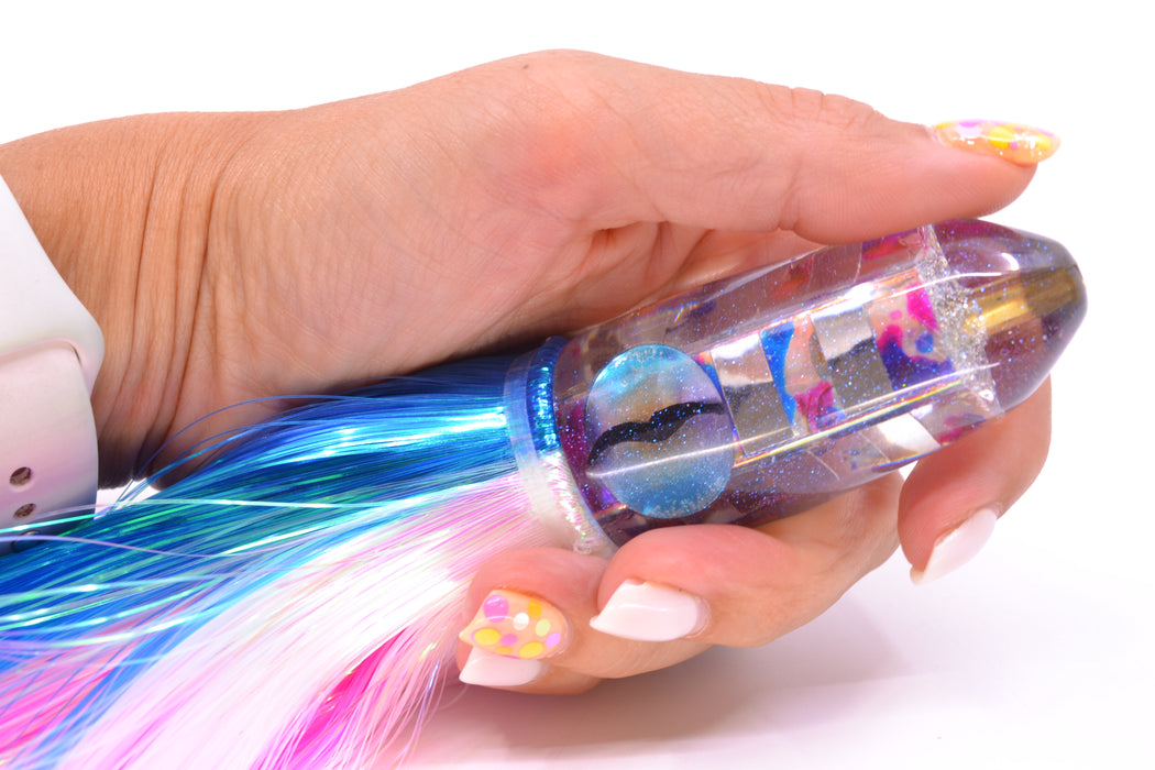 Ganku Lures Silver-MOP Striped Cuttlefish Long Bullet 9" 7oz Strobez Blue-White GZE