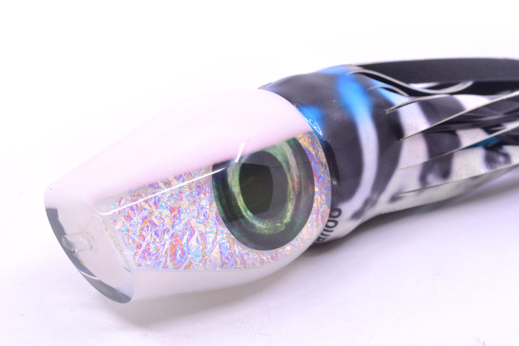 Moyes Lures White Rainbow Dichro White Back Taxi Eyes XL Sumo 16" 16.4oz FT Vinyl Wahoo