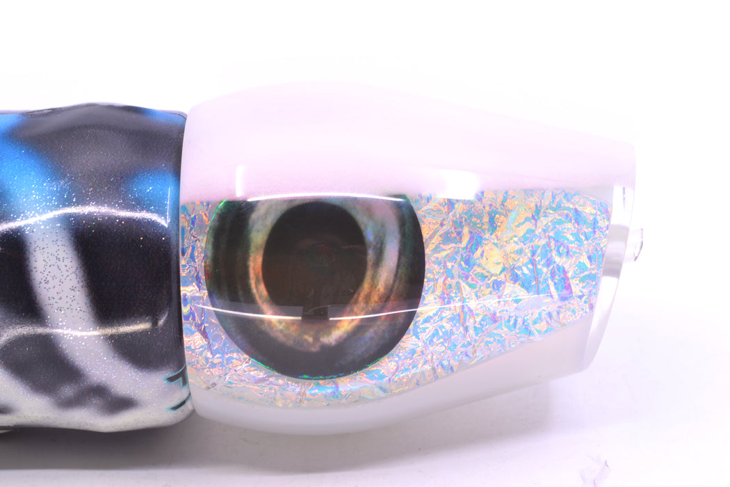 Moyes Lures White Rainbow Dichro White Back Taxi Eyes XL Sumo 16" 16.4oz FT Vinyl Wahoo