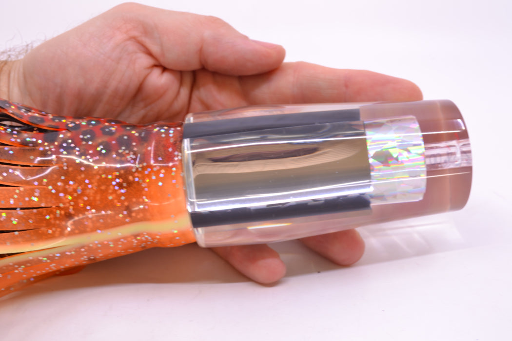 Aloha Lures Clear Mirrored Silver Rainbow Sundowner 14" 11.5oz Skirted Orange-Black Dots