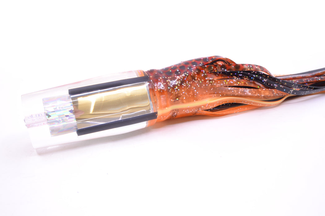 Aloha Lures Clear Mirrored Silver Rainbow Sundowner 14" 11.5oz Skirted Orange-Black Dots