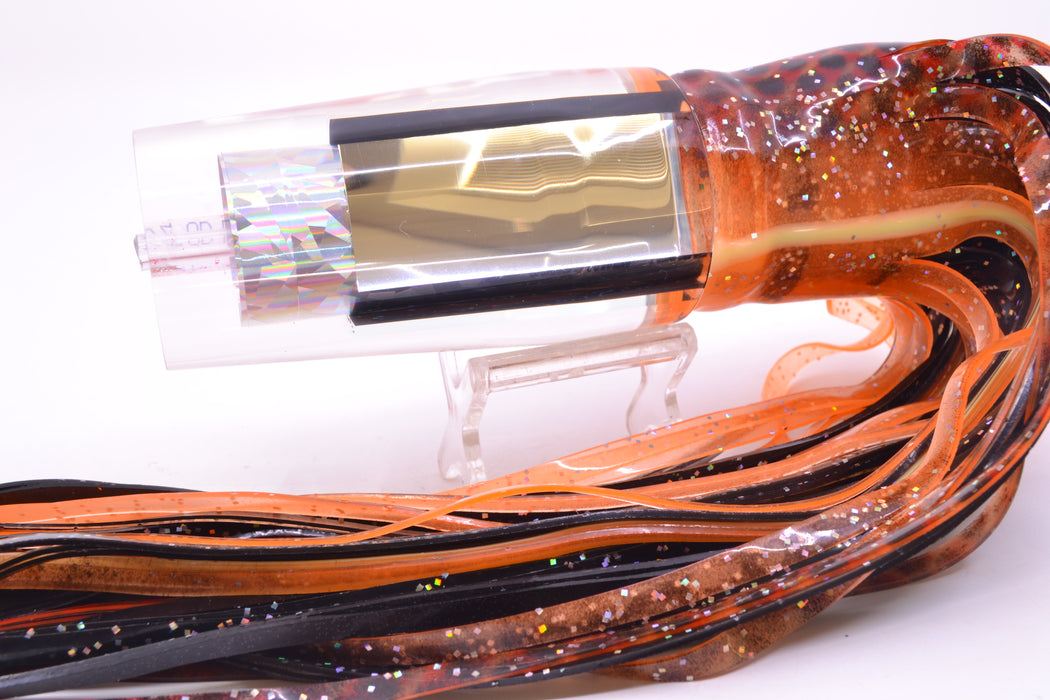Aloha Lures Clear Mirrored Silver Rainbow Sundowner 14" 11.5oz Skirted Orange-Black Dots