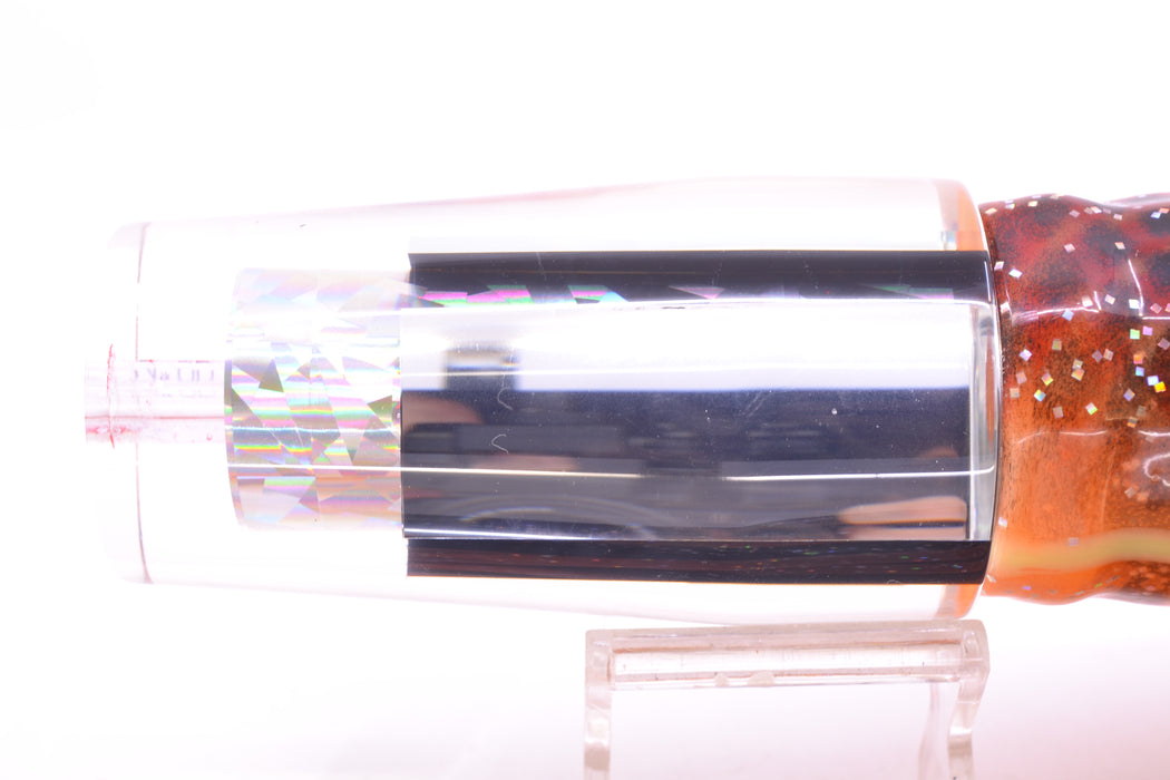 Aloha Lures Clear Mirrored Silver Rainbow Sundowner 14" 11.5oz Skirted Orange-Black Dots