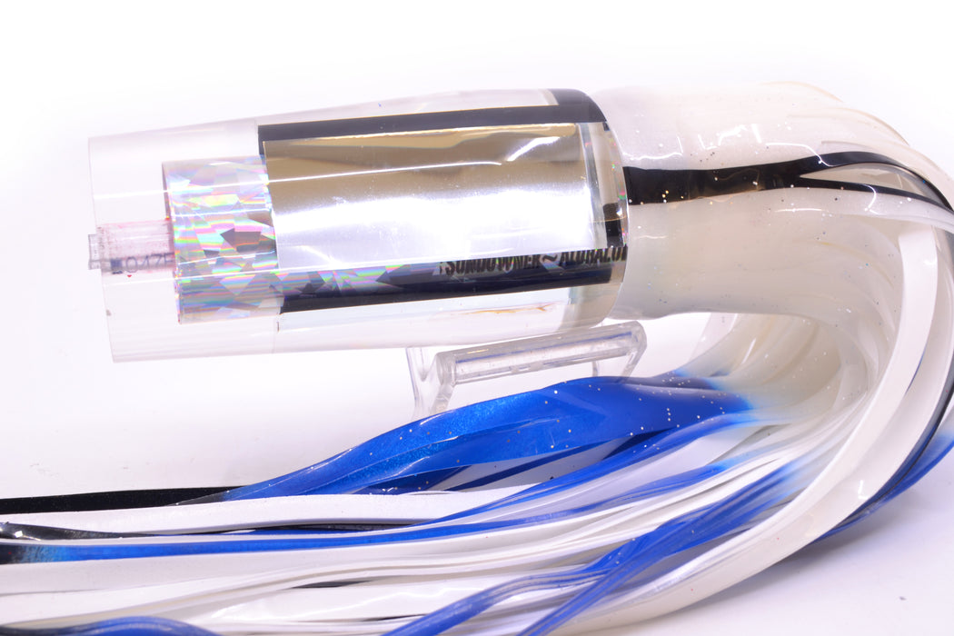 Aloha Lures Clear Mirrored Silver Rainbow Sundowner 14" 11.5oz Skirted White-Blue-Black