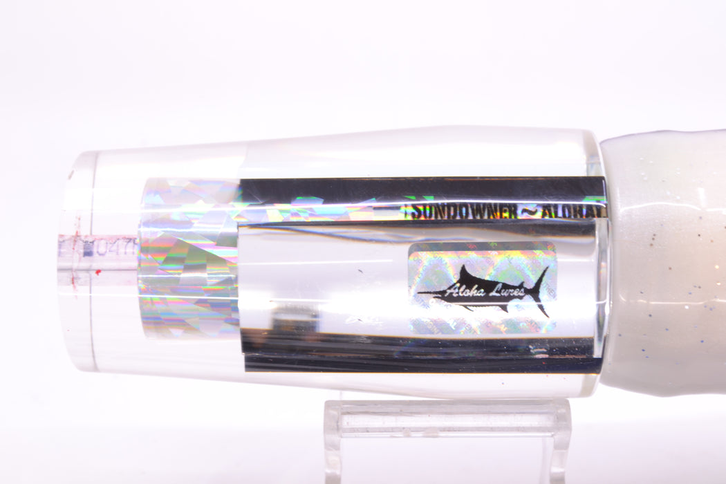 Aloha Lures Clear Mirrored Silver Rainbow Sundowner 14" 11.5oz Skirted White-Blue-Black