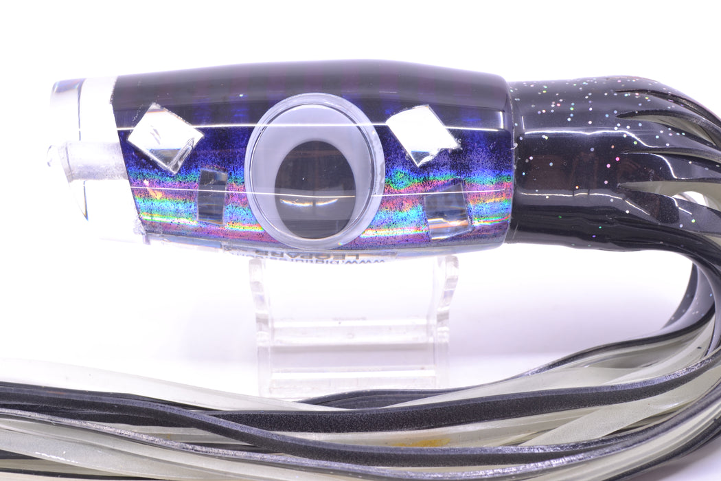 Big T Lures Purple-Silver Pearl Cracked Glass Leopard 12" 10.7oz Skirted Black/Glow