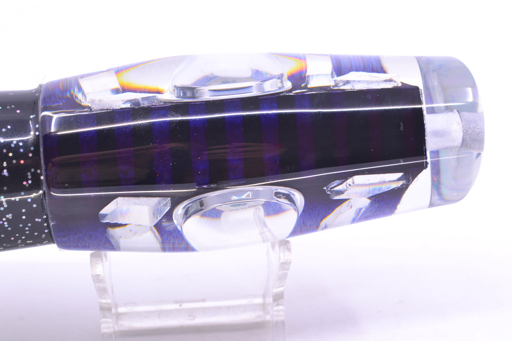 Big T Lures Purple-Silver Pearl Cracked Glass Leopard 12" 10.7oz Skirted Black/Glow