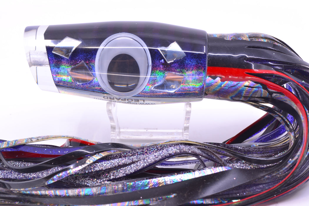 Big T Lures Purple-Silver Pearl Cracked Glass Leopard 12" 10.7oz Skirted Black Aurora Dots