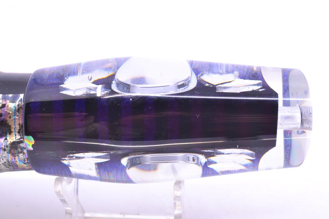 Big T Lures Purple-Silver Pearl Cracked Glass Leopard 12" 10.7oz Skirted Black Aurora Dots