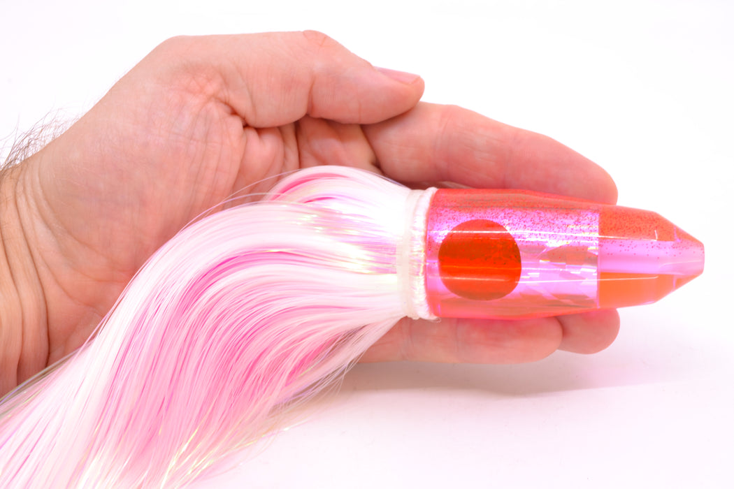 TANTRUM Lures Pink Rainbow Flake Red Back Medium Bullet 9" 7oz Strobez White/Pink