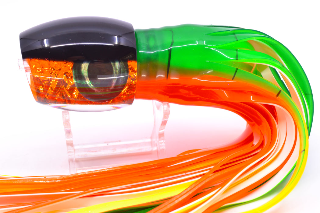 Moyes Lures Orange Rainbow Dichro Black Back Medium Blaster 12" 6oz Skirted Guacamaya