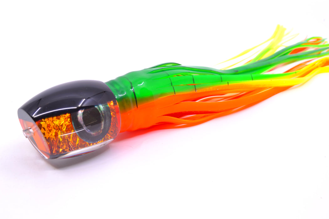 Moyes Lures Orange Rainbow Dichro Black Back Medium Blaster 12" 6oz Skirted Guacamaya