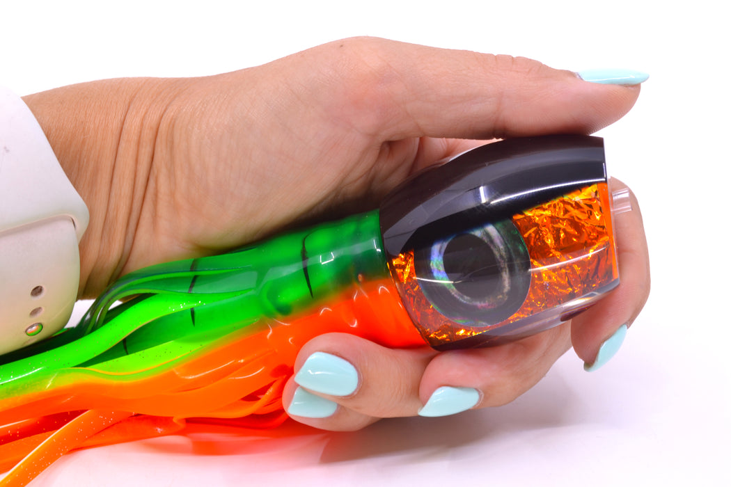 Moyes Lures Orange Rainbow Dichro Black Back Medium Blaster 12" 6oz Skirted Guacamaya