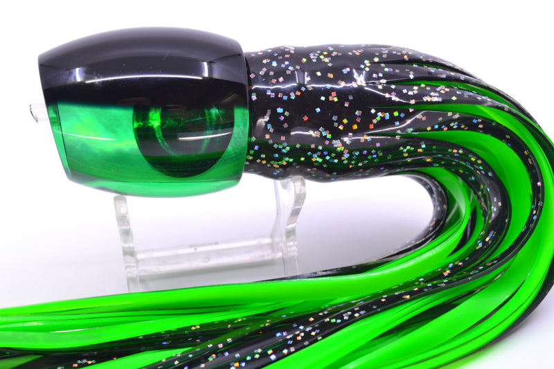 Moyes Lures Green MOP Black Back Taxi Eyes Medium Blaster 12" 6oz Skirted Black/Green