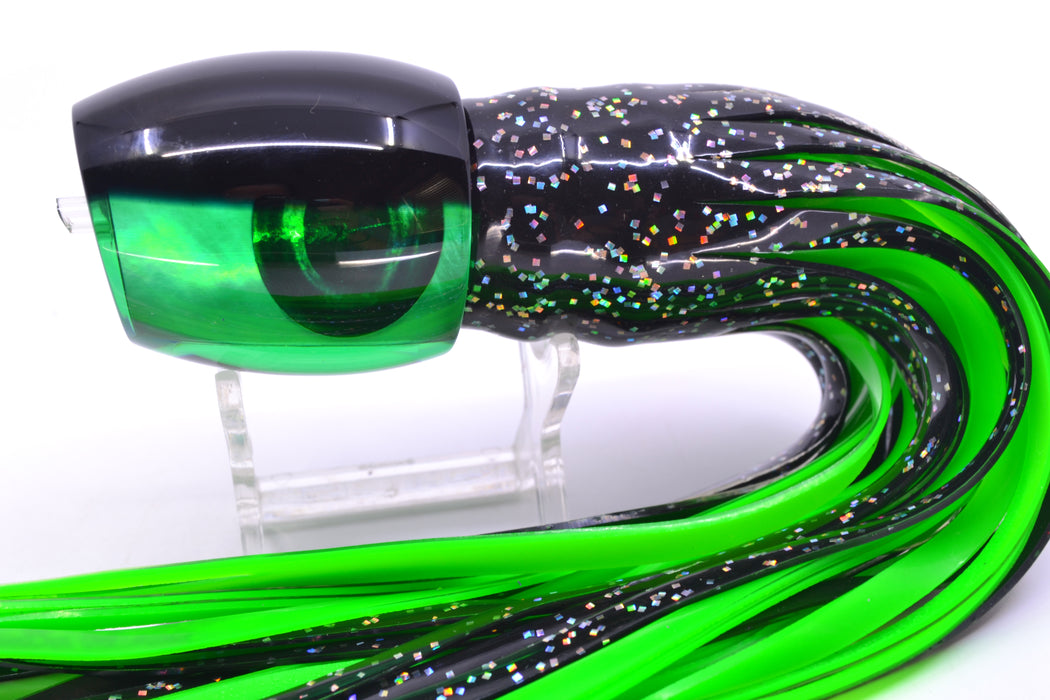 Moyes Lures Green MOP Black Back Taxi Eyes Medium Blaster 12" 6oz Skirted Black/Green