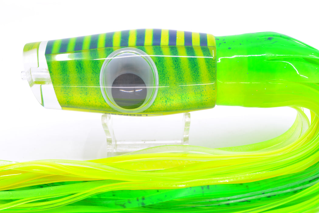 Big T Lures Yellow Pearl Blue Striped Back Leopard 12" 10.7oz Skirted Green Splatter-Chartreuse GZE