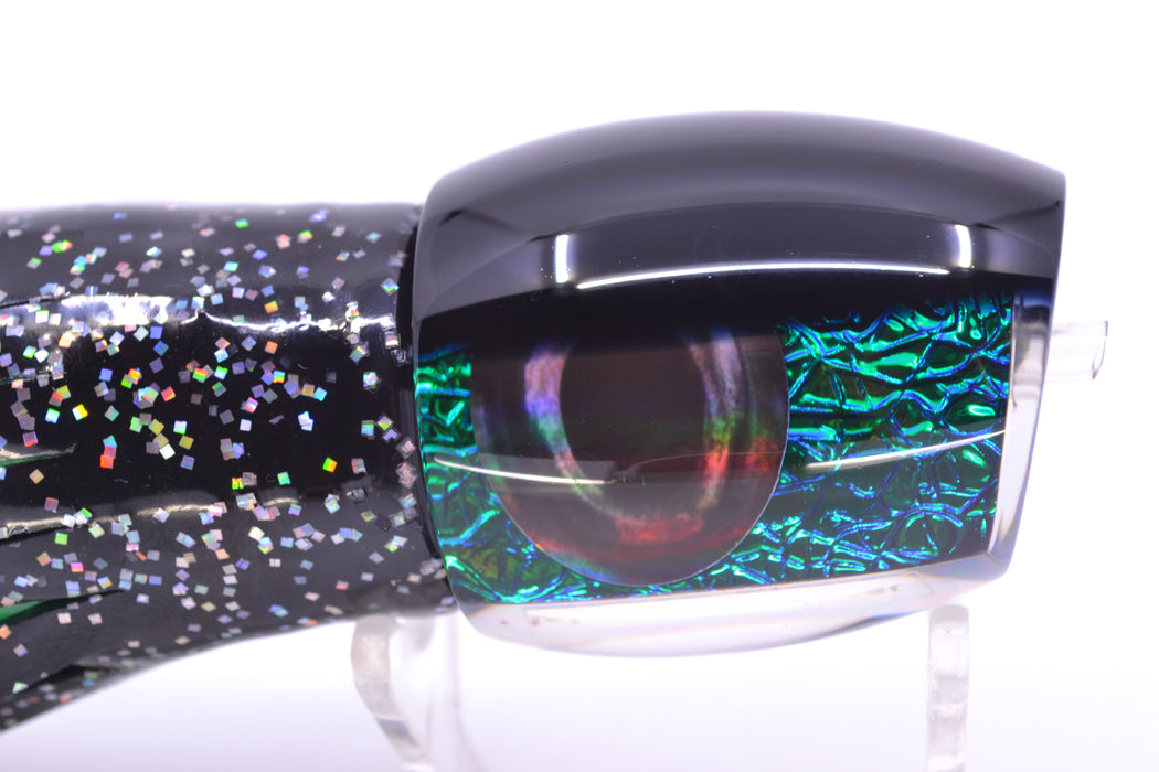 Moyes Lures Blue-Green Oil Slick Black Back Taxi Eyes Medium Blaster 12" 6oz Skirted Black