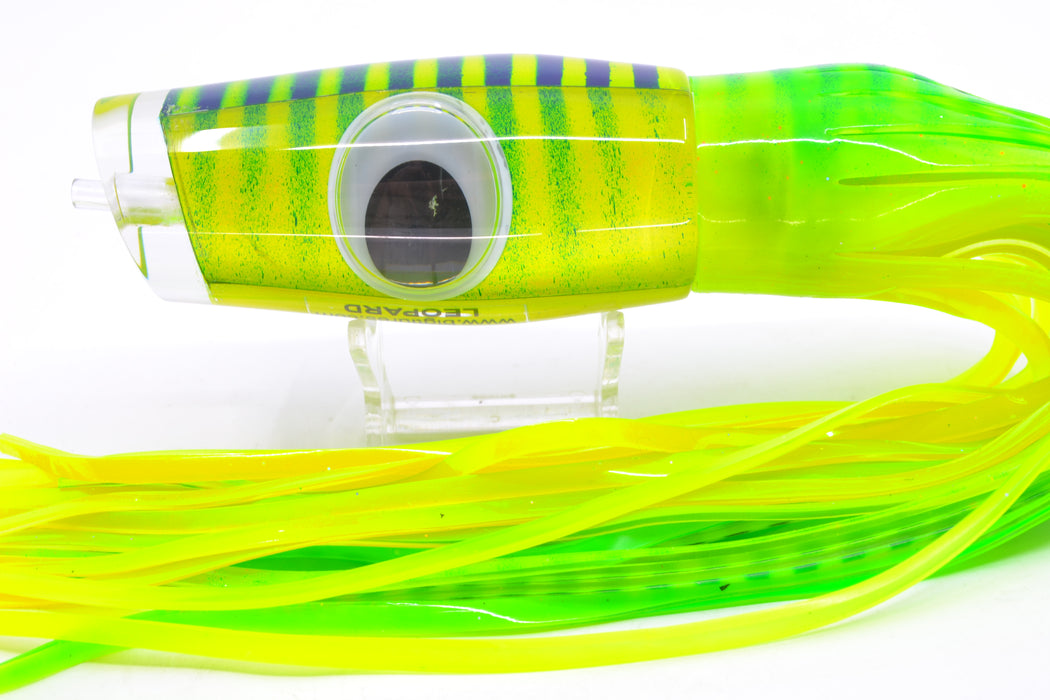 Big T Lures Yellow Pearl Blue Striped Back Leopard 12" 10.7oz Skirted Green Stripes-Chartreuse GZE