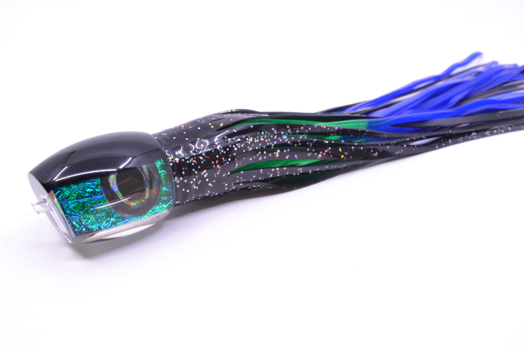 Moyes Lures Blue-Green Oil Slick Black Back Taxi Eyes Medium Blaster 12" 6oz Skirted Black