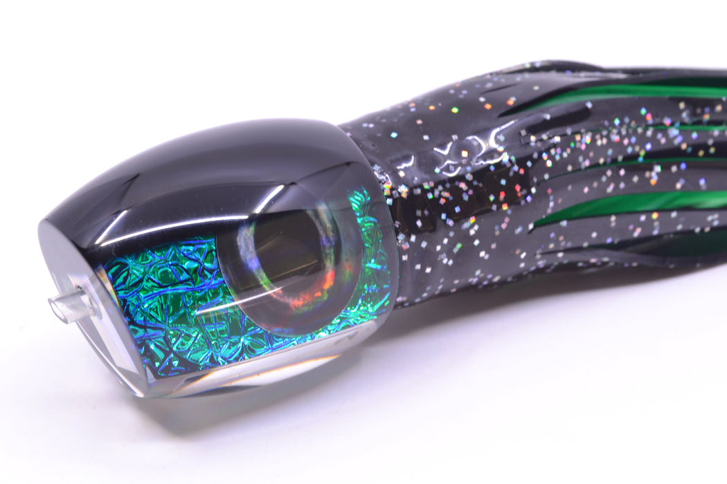 Moyes Lures Blue-Green Oil Slick Black Back Taxi Eyes Medium Blaster 12" 6oz Skirted Black