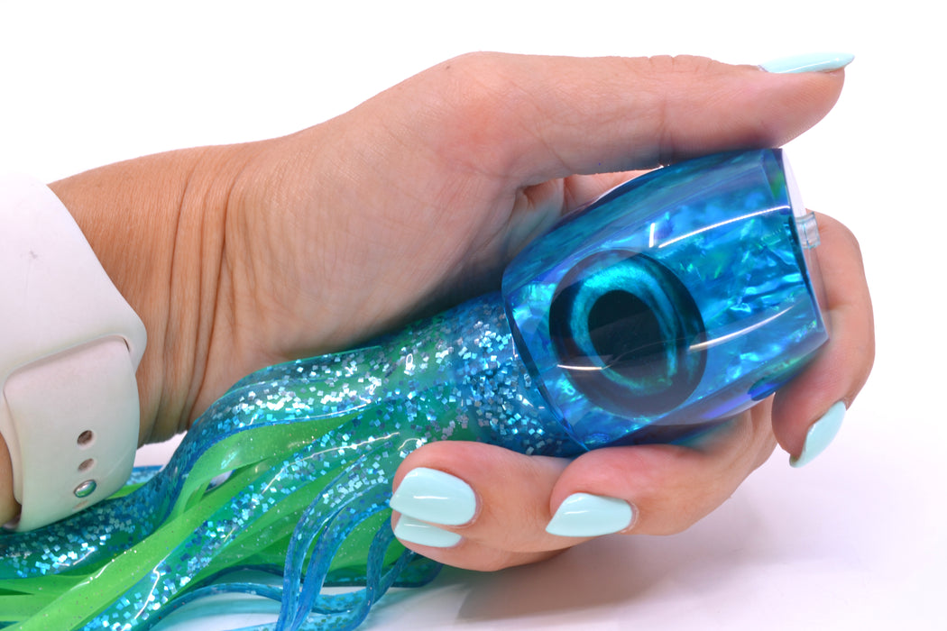 Moyes Lures Ice Blue Awabi Taxi Eyes Medium Blaster 12" 6oz Skirted Ice Blue/Green