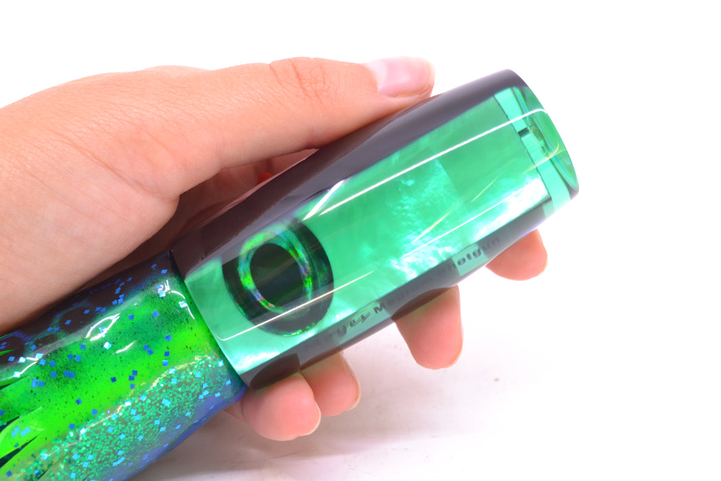 Moyes Lures Green MOP Black Back Medium Shotgun 10" 6.2oz Skirted Black Dots-Blue Dots GZE