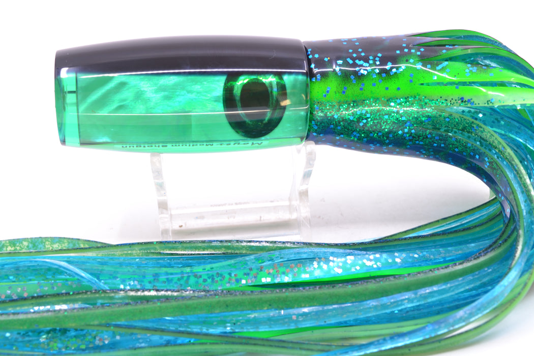 Moyes Lures Green MOP Black Back Medium Shotgun 10" 6.2oz Skirted Black Dots-Blue Dots GZE