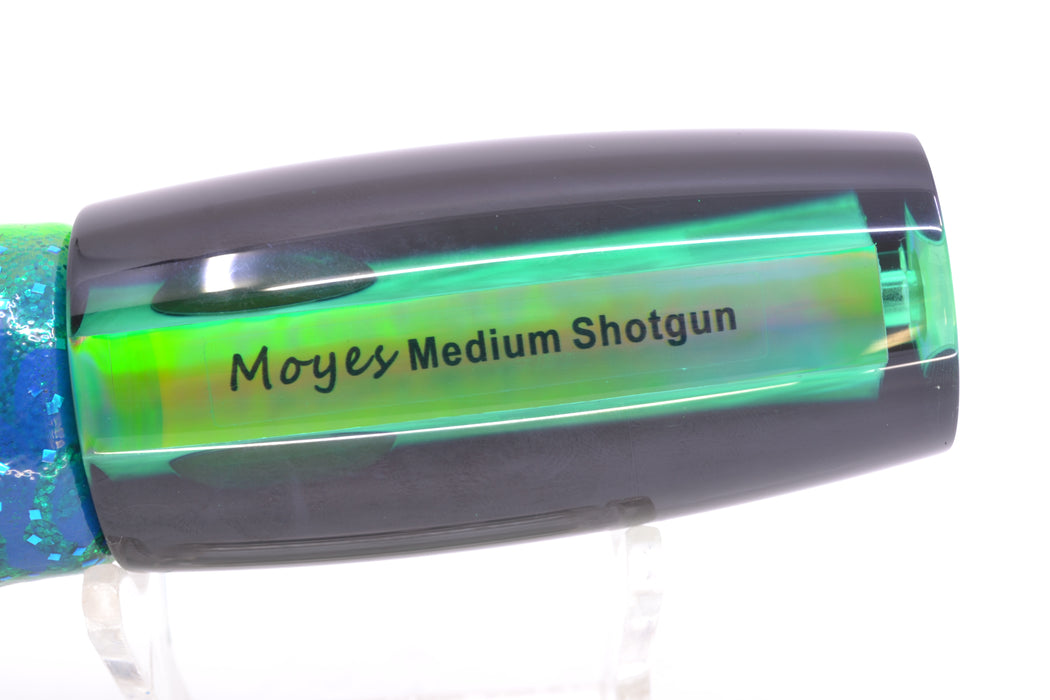 Moyes Lures Green MOP Black Back Medium Shotgun 10" 6.2oz Skirted Black Dots-Blue Dots GZE