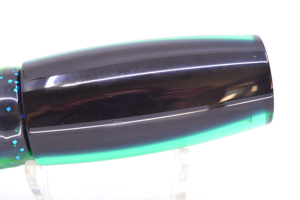 Moyes Lures Green MOP Black Back Medium Shotgun 10" 6.2oz Skirted Black Dots-Blue Dots GZE