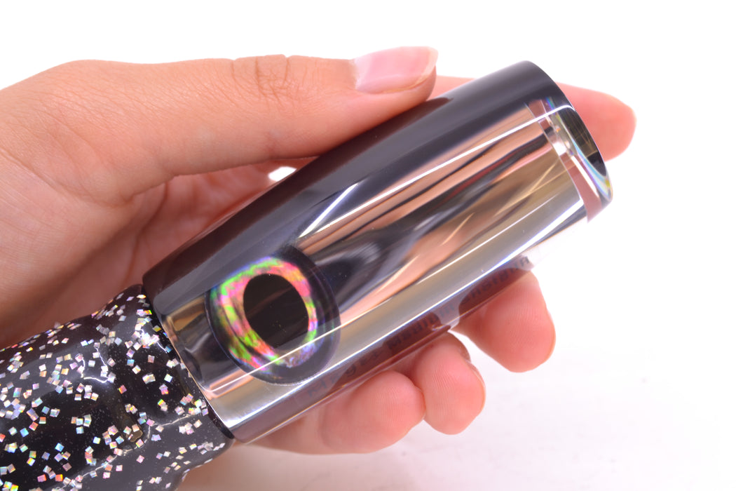 Moyes Lures Clear Mirrored Black Back Medium Shotgun 10" 6.2oz Skirted Black/Rainbow GZE