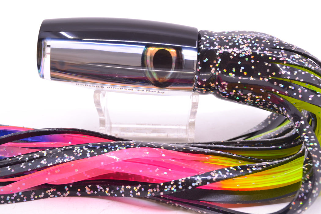 Moyes Lures Clear Mirrored Black Back Medium Shotgun 10" 6.2oz Skirted Black/Rainbow GZE