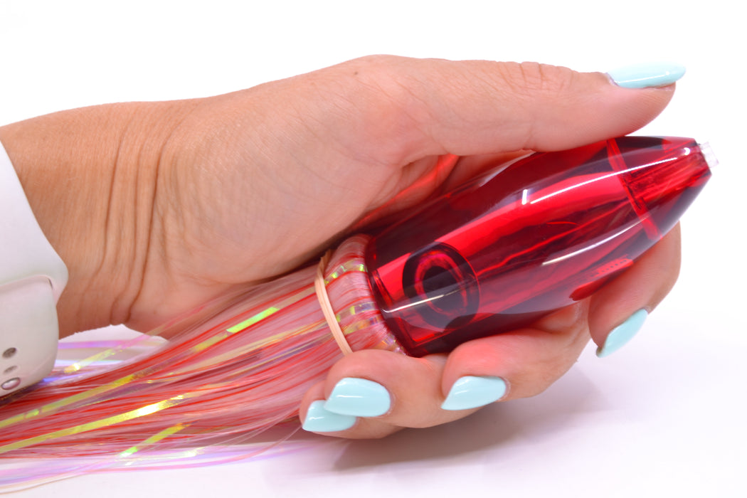 Moyes Lures Red Mirrored Medium Ono Bullet 9" 5.5oz Skirted Mixed Red-White Hair