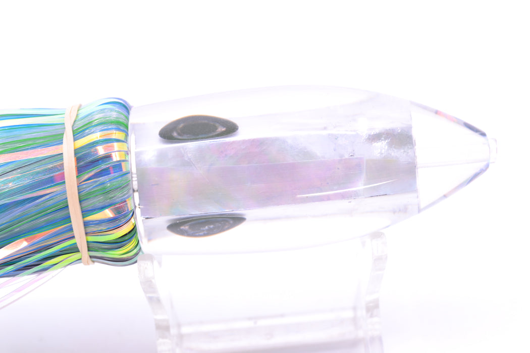 Moyes Lures White MOP Medium Ono Bullet 9" 5.5oz Skirted Mixed Blue-Black-White Hair