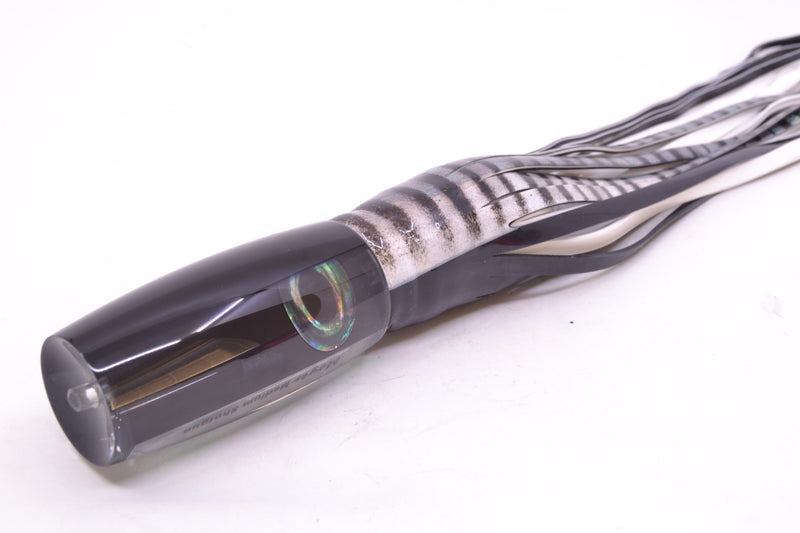 Moyes Lures Black Pearl Black Back Medium Shotgun 10" 6.2oz Skirted White Aurora