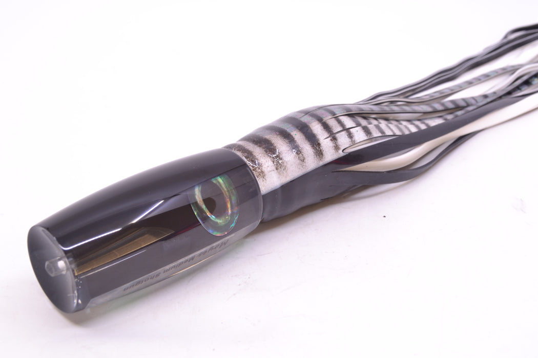 Moyes Lures Black Pearl Black Back Medium Shotgun 10" 6.2oz Skirted White Aurora GZE