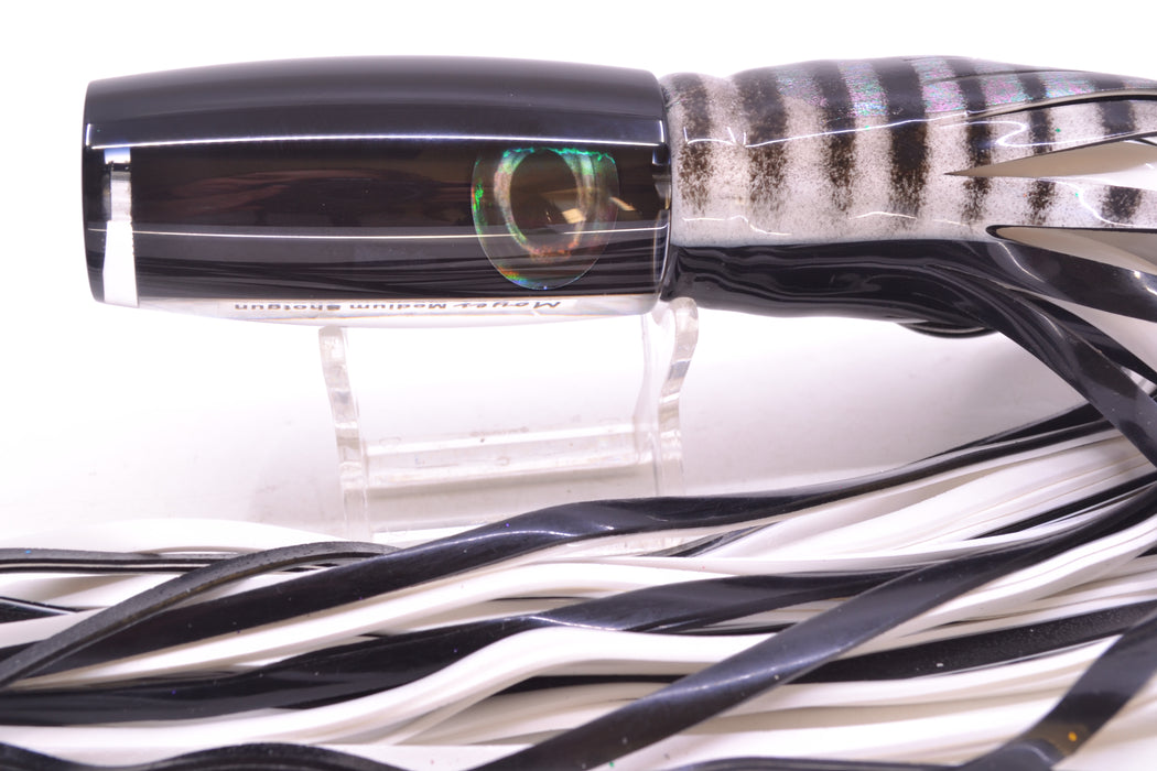 Moyes Lures Black Pearl Black Back Medium Shotgun 10" 6.2oz Skirted White Aurora GZE