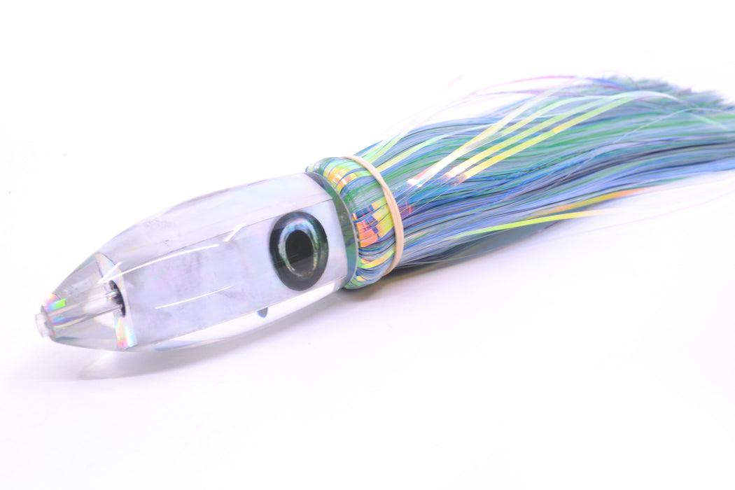 Moyes Lures White MOP Medium Ono Bullet 9" 5.5oz Skirted Mixed Blue-Black-White Hair