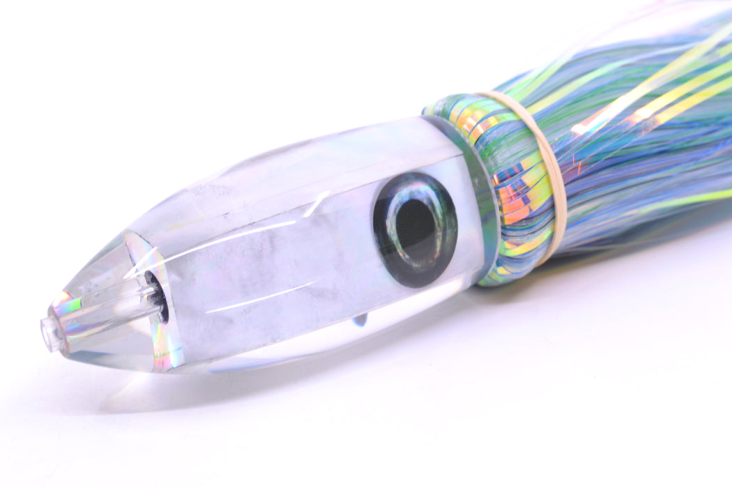 Moyes Lures White MOP Medium Ono Bullet 9" 5.5oz Skirted Mixed Blue-Black-White Hair