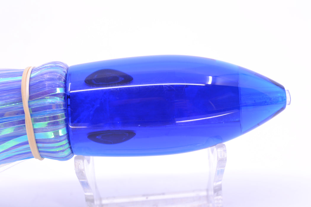 Moyes Lures Ice Blue MOP Blue Back Medium Ono Bullet 9" 5.5oz Skirted Mixed Hair