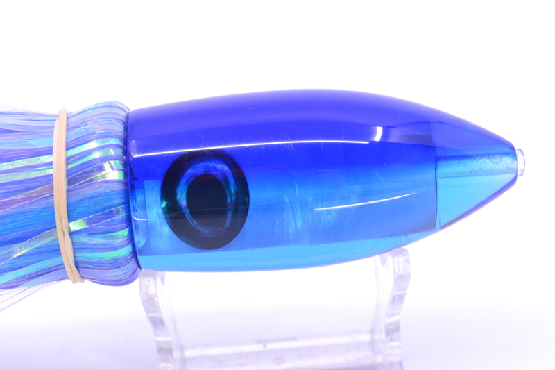 Moyes Lures Ice Blue MOP Blue Back Medium Ono Bullet 9" 5.5oz Skirted Mixed Hair