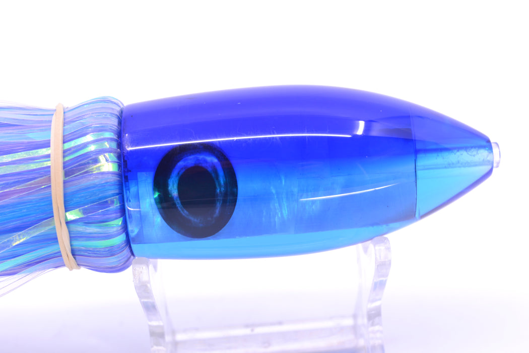 Moyes Lures Ice Blue MOP Blue Back Medium Ono Bullet 9" 5.5oz Skirted Mixed Hair