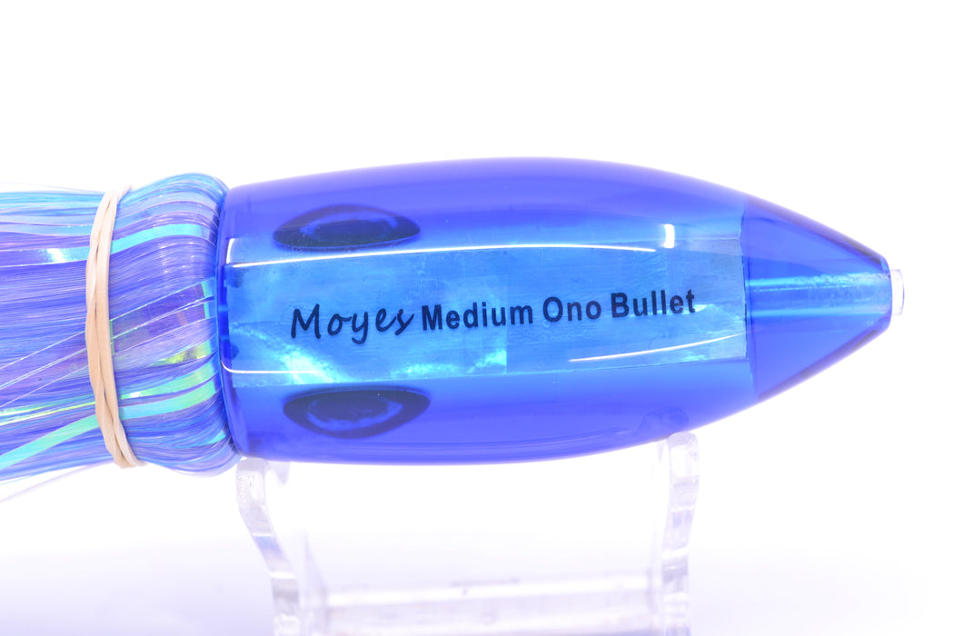 Moyes Lures Ice Blue MOP Blue Back Medium Ono Bullet 9" 5.5oz Skirted Mixed Hair