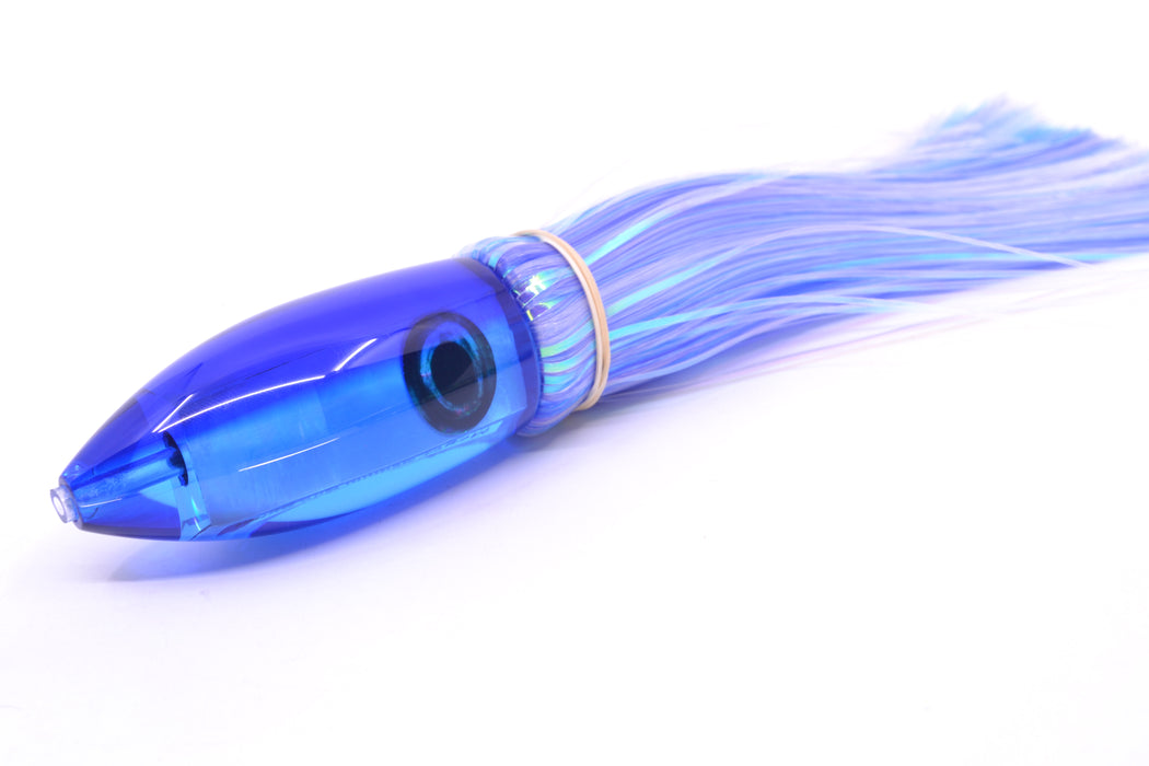 Moyes Lures Ice Blue MOP Blue Back Medium Ono Bullet 9" 5.5oz Skirted Mixed Hair