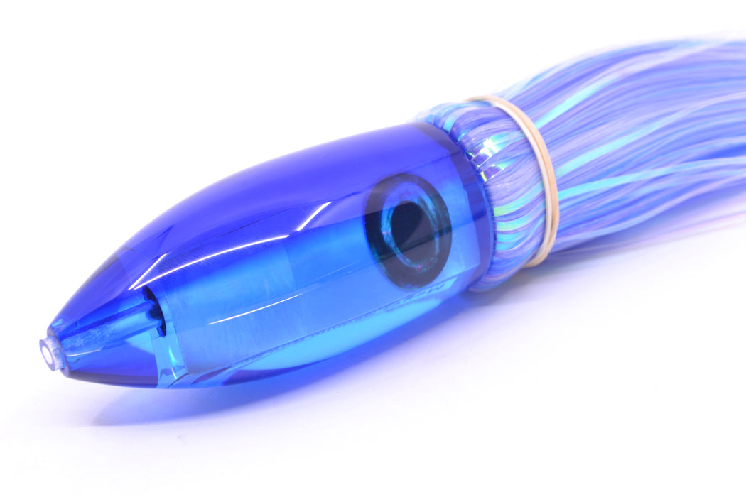 Moyes Lures Ice Blue MOP Blue Back Medium Ono Bullet 9" 5.5oz Skirted Mixed Hair