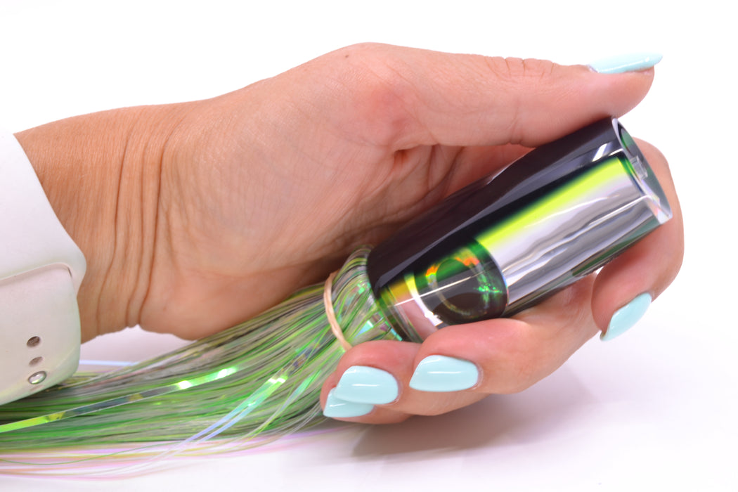 Moyes Lures Clear Mirrored Black-Green Back Small Shotgun 9" 2.5oz Skirted Mixed Hair